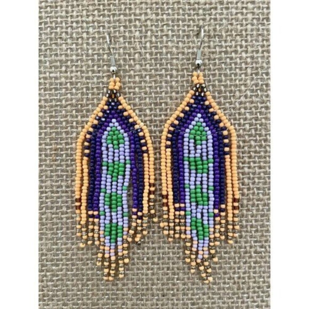 Handmade Miyuki Seed Bead Fringe Dangling Earrings Spring Desert NWT